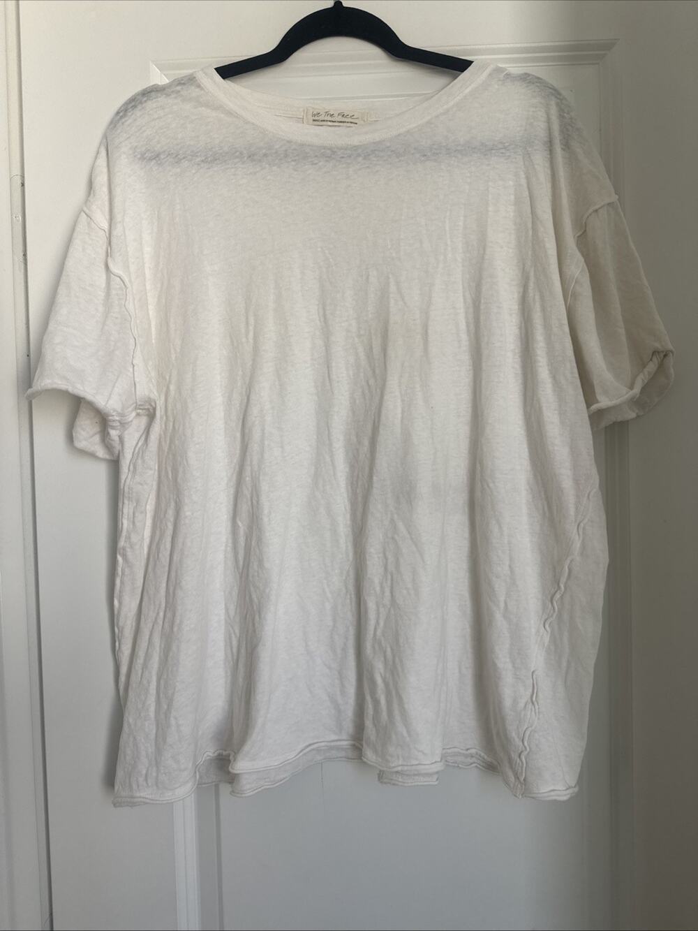 We The Free Free People White Oversized Short Sleeve T-Shirt Slub Size Small